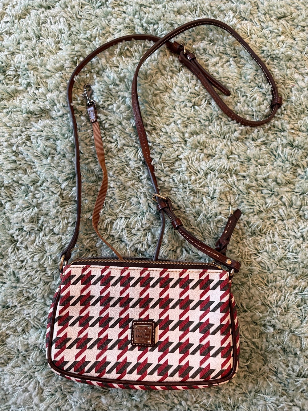 Vintage Y2K Dooney & Bourke Houndstooth Crossbody Bag White & Red